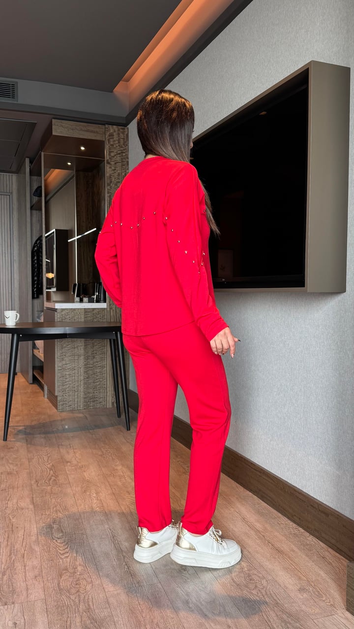 Lenka Kırmızı Zımbalı Modal İkili Takım