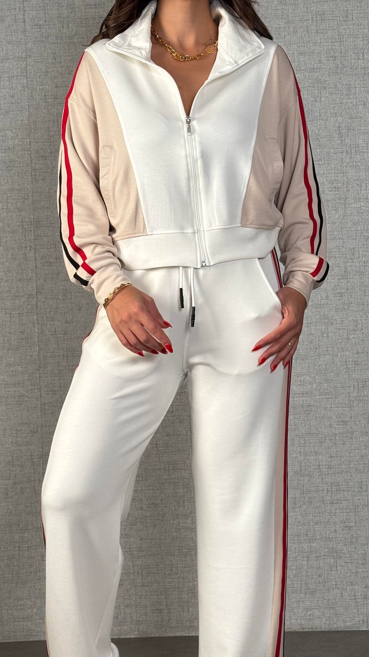 Leon Beyaz Şeritli Model İkili Takım