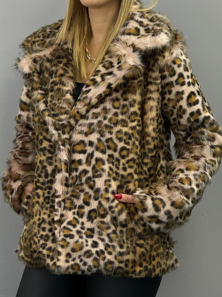 Leon Leopar Desenli Premium Kürk 