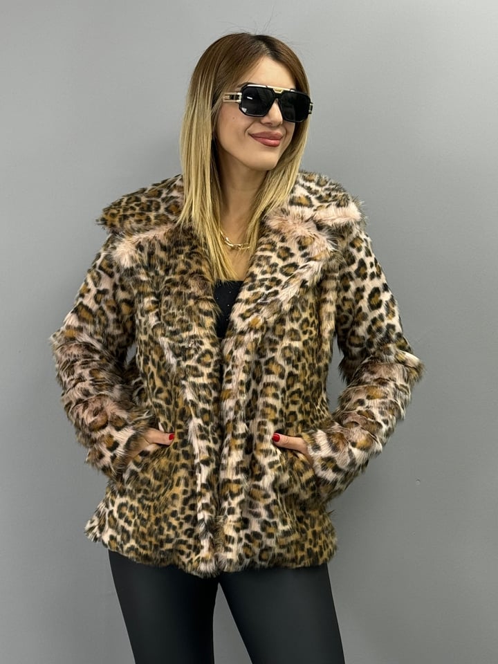 Leon Leopar Desenli Premium Kürk 