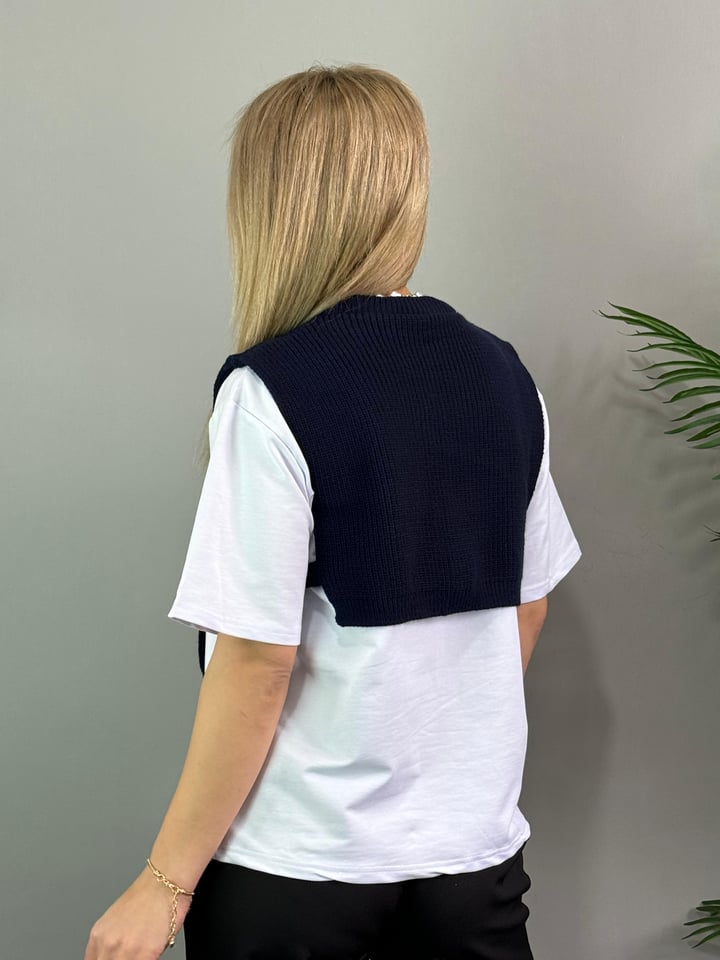 Lexi Lacivert Triko Detaylı Tişört