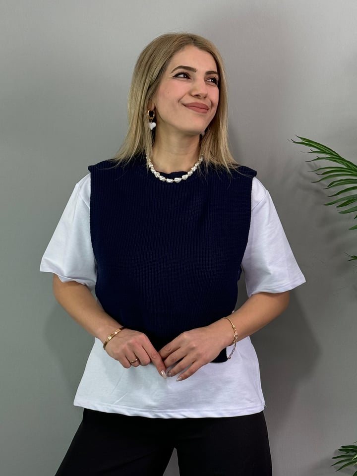 Lexi Lacivert Triko Detaylı Tişört