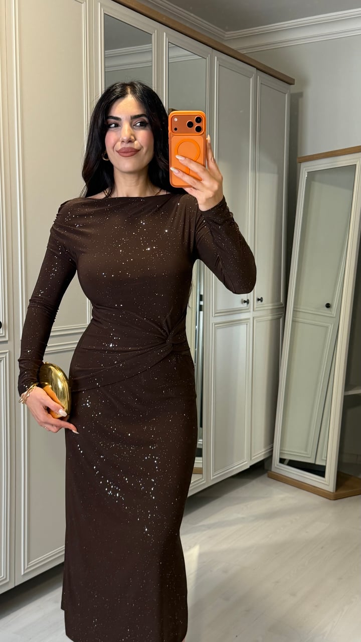 Lica Kahverengi Simli Sandy Elbise