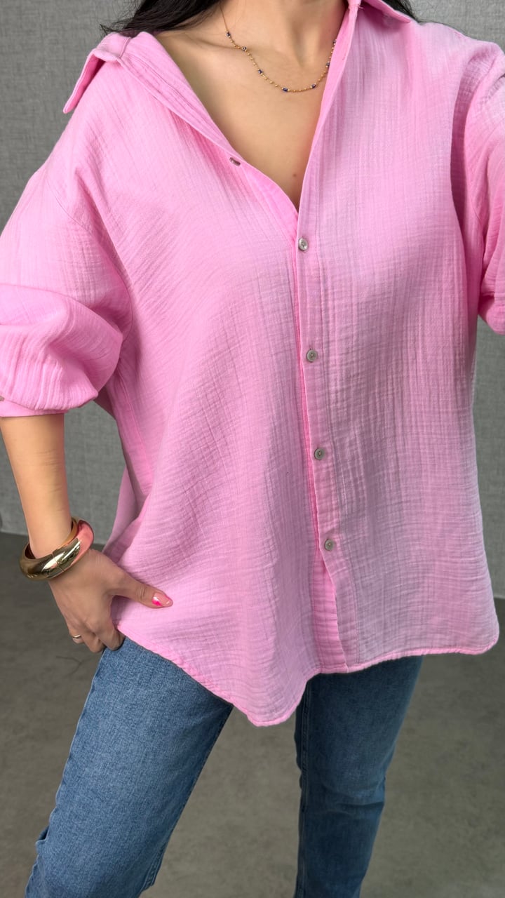 Lidy Pembe Gofre Salaş Gömlek