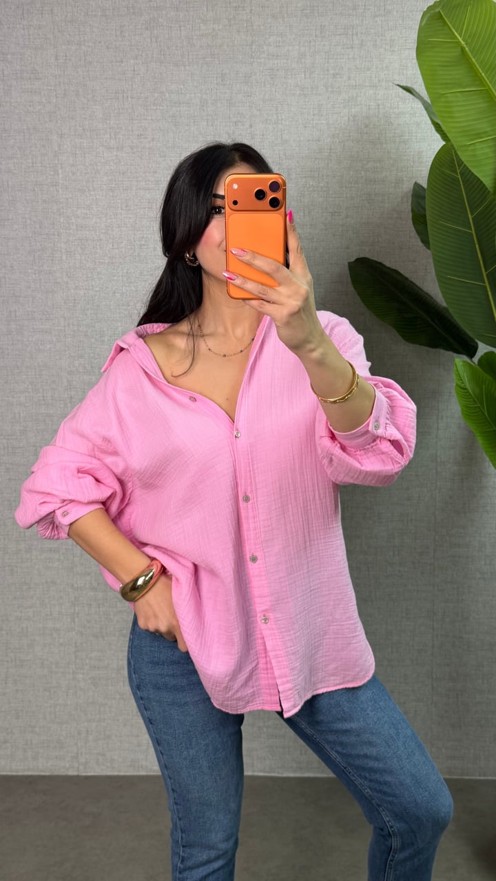 Lidy Pembe Gofre Salaş Gömlek