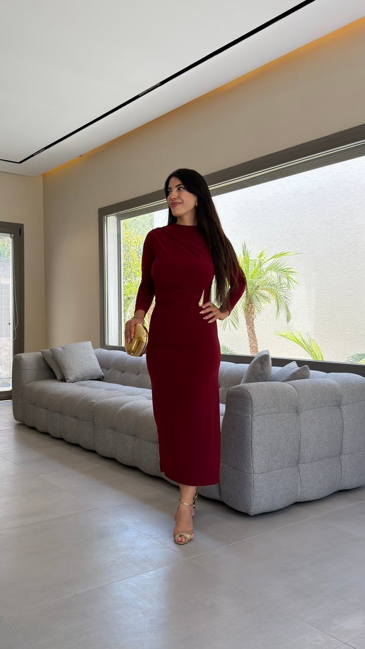 Live Bordo Gold Tokalı Sandy Elbise