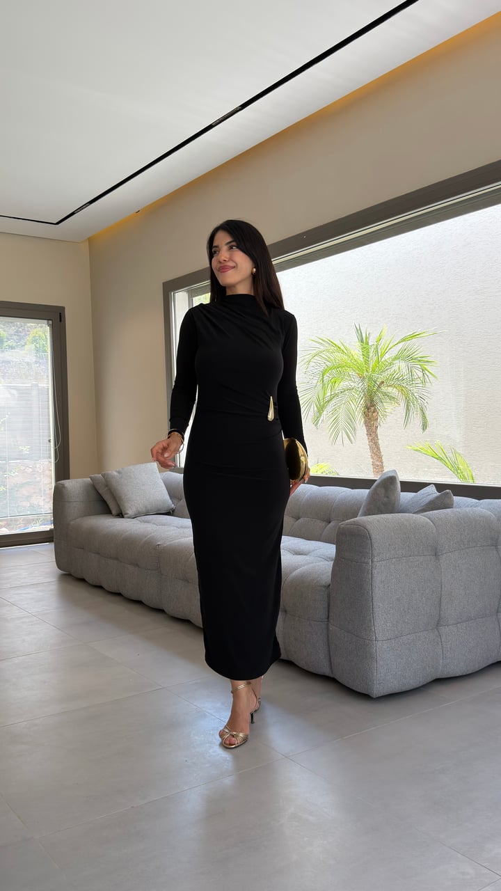 Live Siyah Gold Tokalı Sandy Elbise