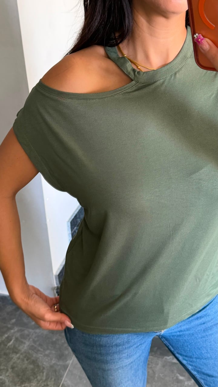Lodi Haki Yeşil Tek Omuz Basic Bluz