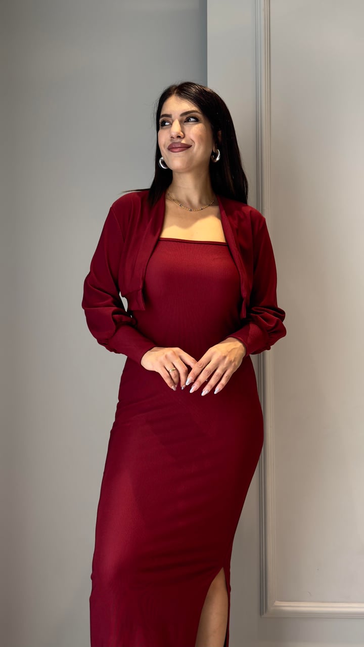Lojo Kırmızı Ceket Elbise İkili Takım