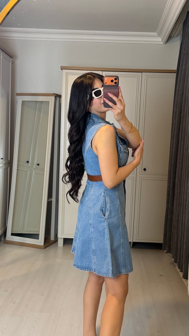Lola Zr Açık Mavi Servis Premium Jean Elbise