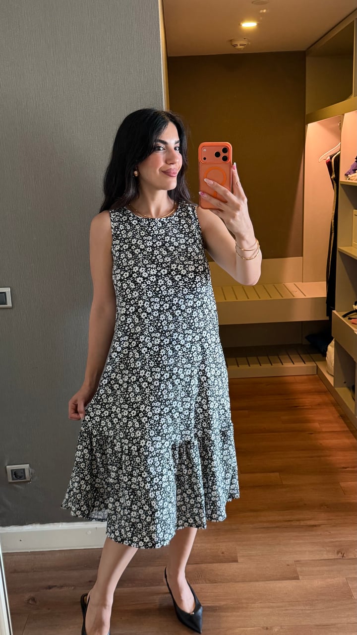 Lona Siyah Çiçek Desenli Elbise