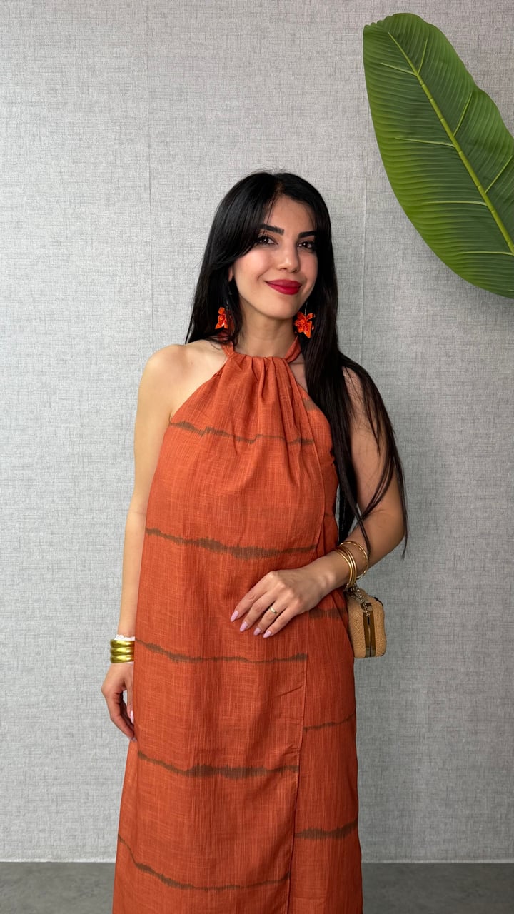 Loon Turuncu Halter Yaka Elbise