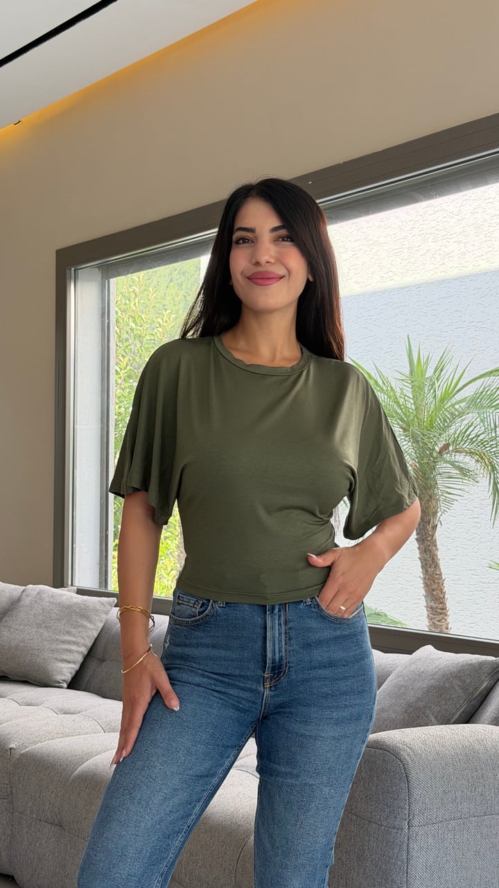 Losi Haki Yeşil Yarasa Kol Bluz