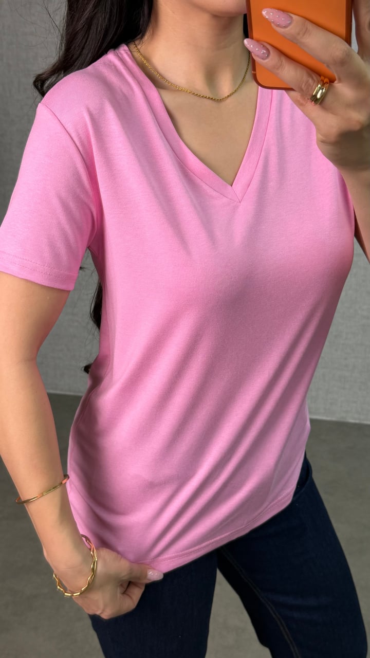 Luna Pembe V Yaka Kısa Kol Bluz