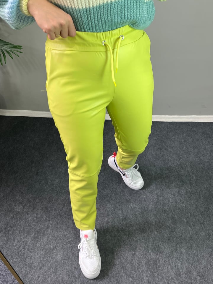 Lund Yağ Yeşili Jogger Deri Pantolon