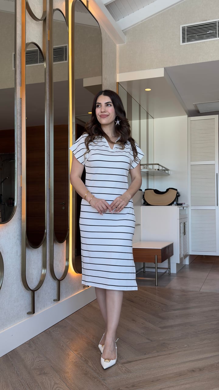 Lures Beyaz Çizgili Elbise