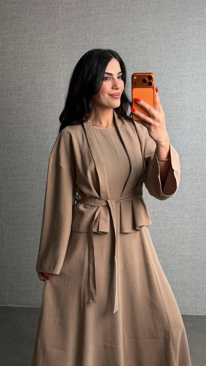 Luxe Bej Tensel Elbise Ceket  İkili Takım