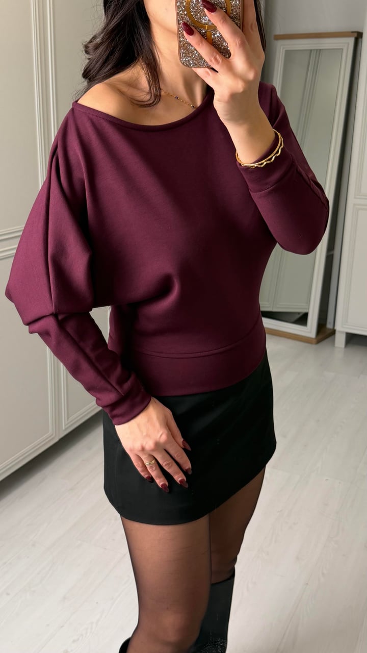 Madison Bordo Kayık Yaka Bluz