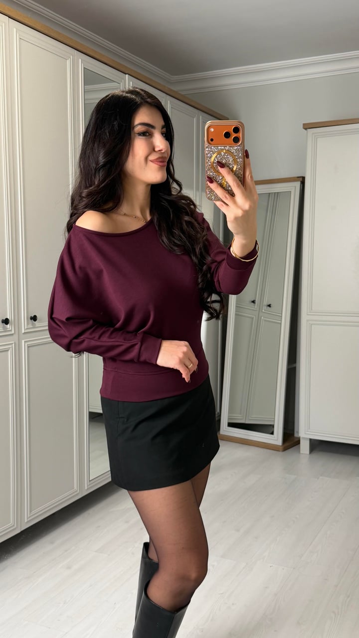 Madison Bordo Kayık Yaka Bluz