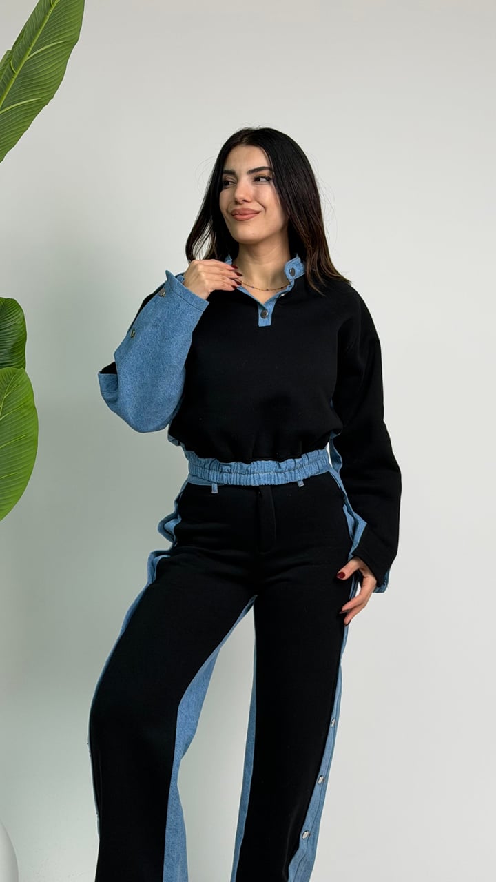 Mady Tasarım Siyah Düğme Detaylı Jean İkili Takım