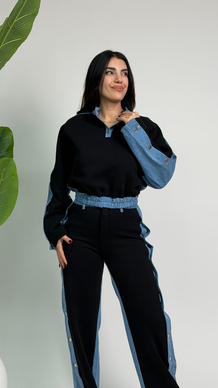 Mady Tasarım Siyah Düğme Detaylı Jean İkili Takım