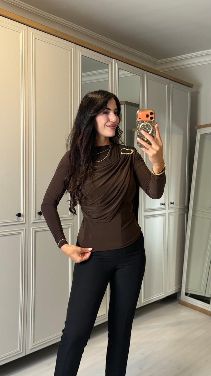 Maes Kahverengi Gold Tokalı Sandy Bluz