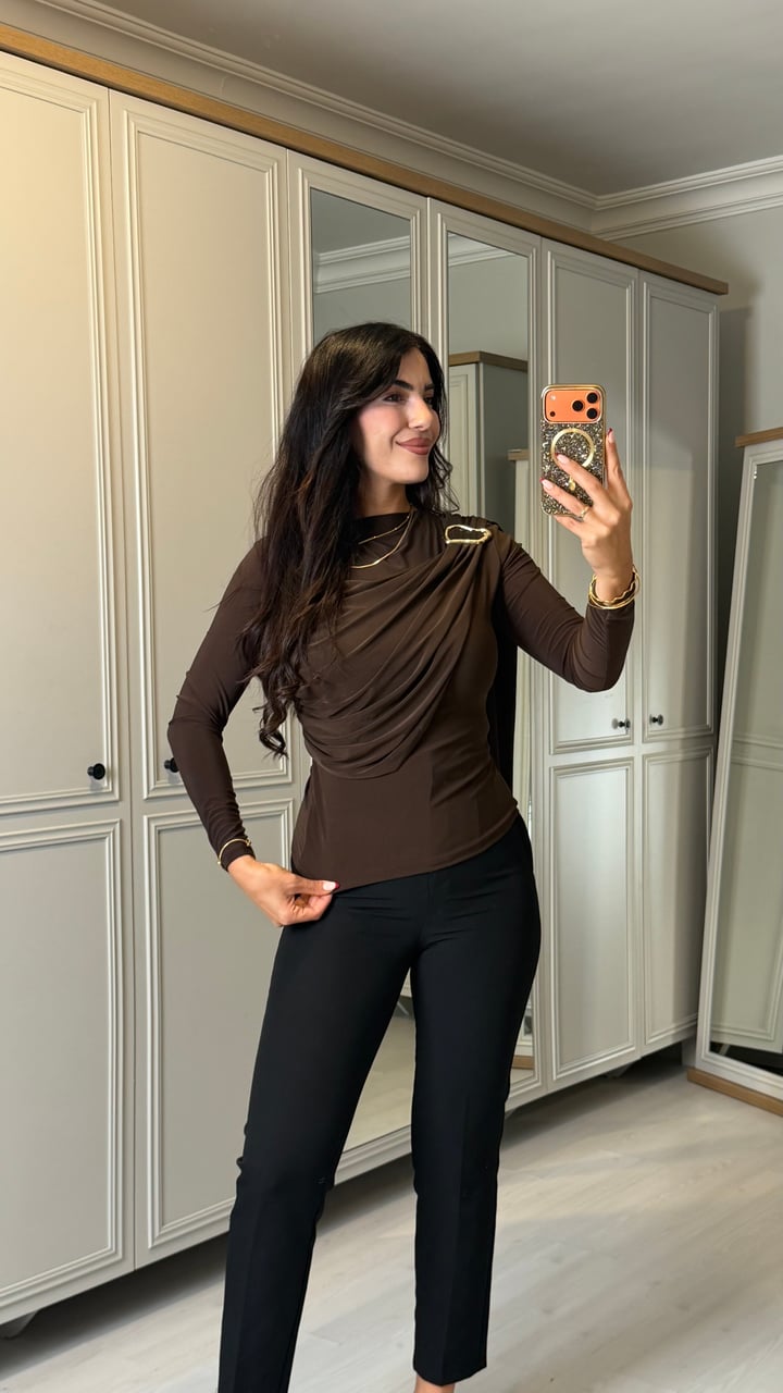 Maes Kahverengi Gold Tokalı Sandy Bluz
