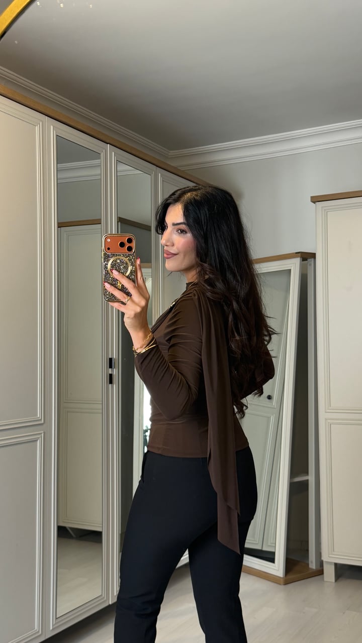 Maes Kahverengi Gold Tokalı Sandy Bluz