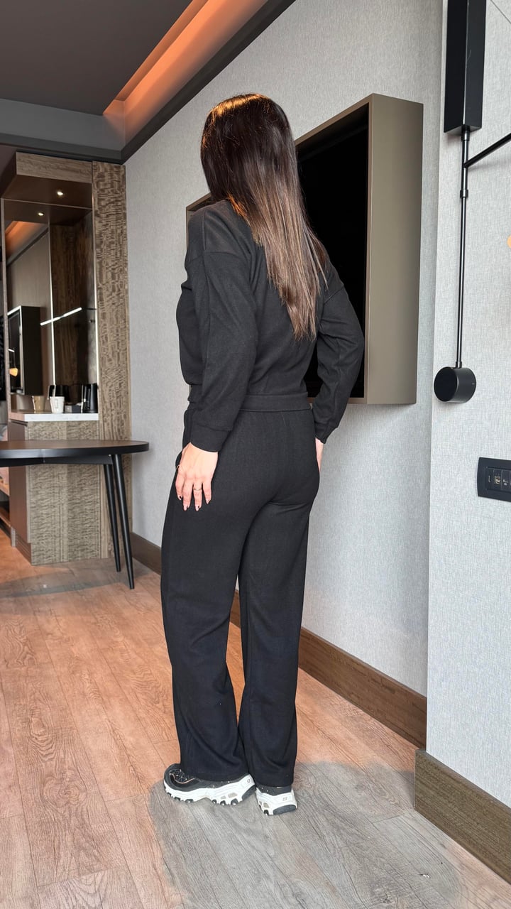 Marie Siyah Yarım Fermuarlı Selanik İkili Takım