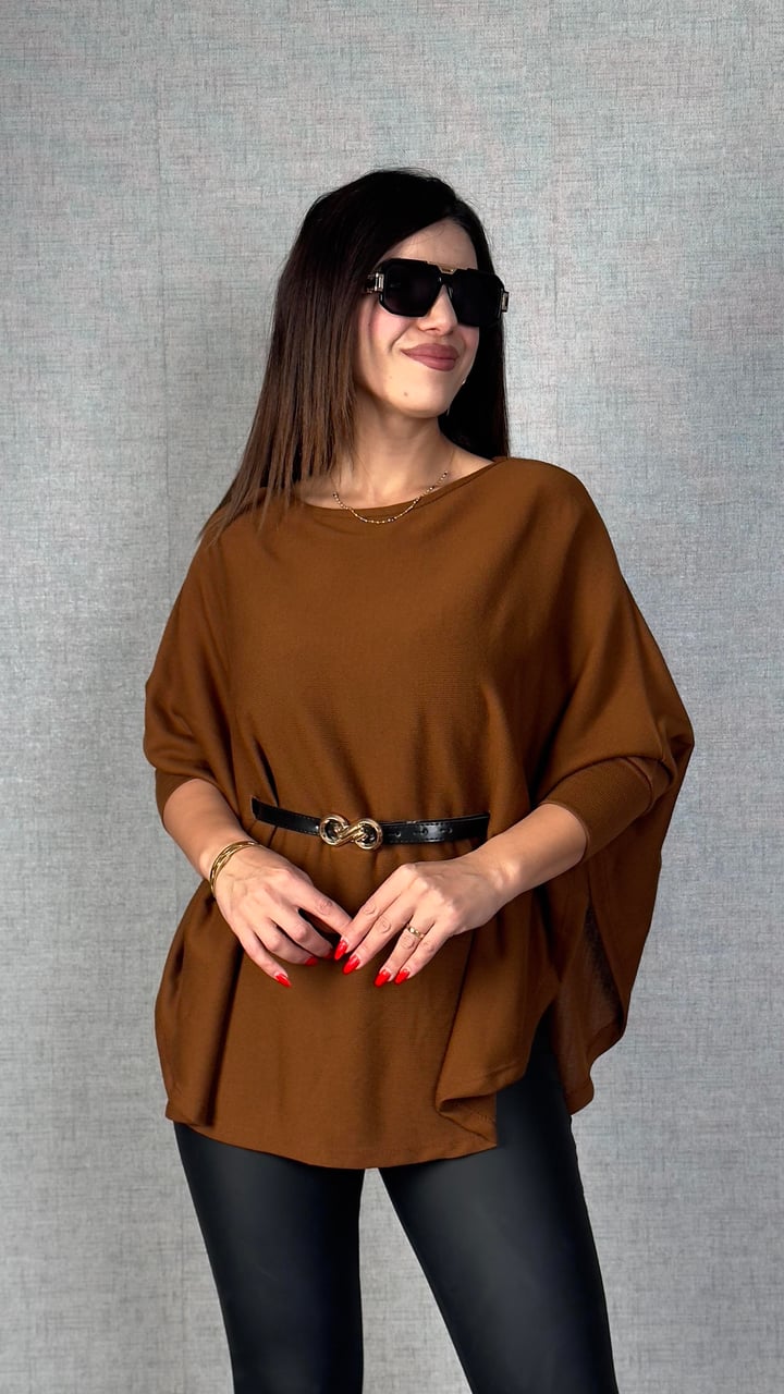 Milana Kahverengi Kemerli Triko Panço