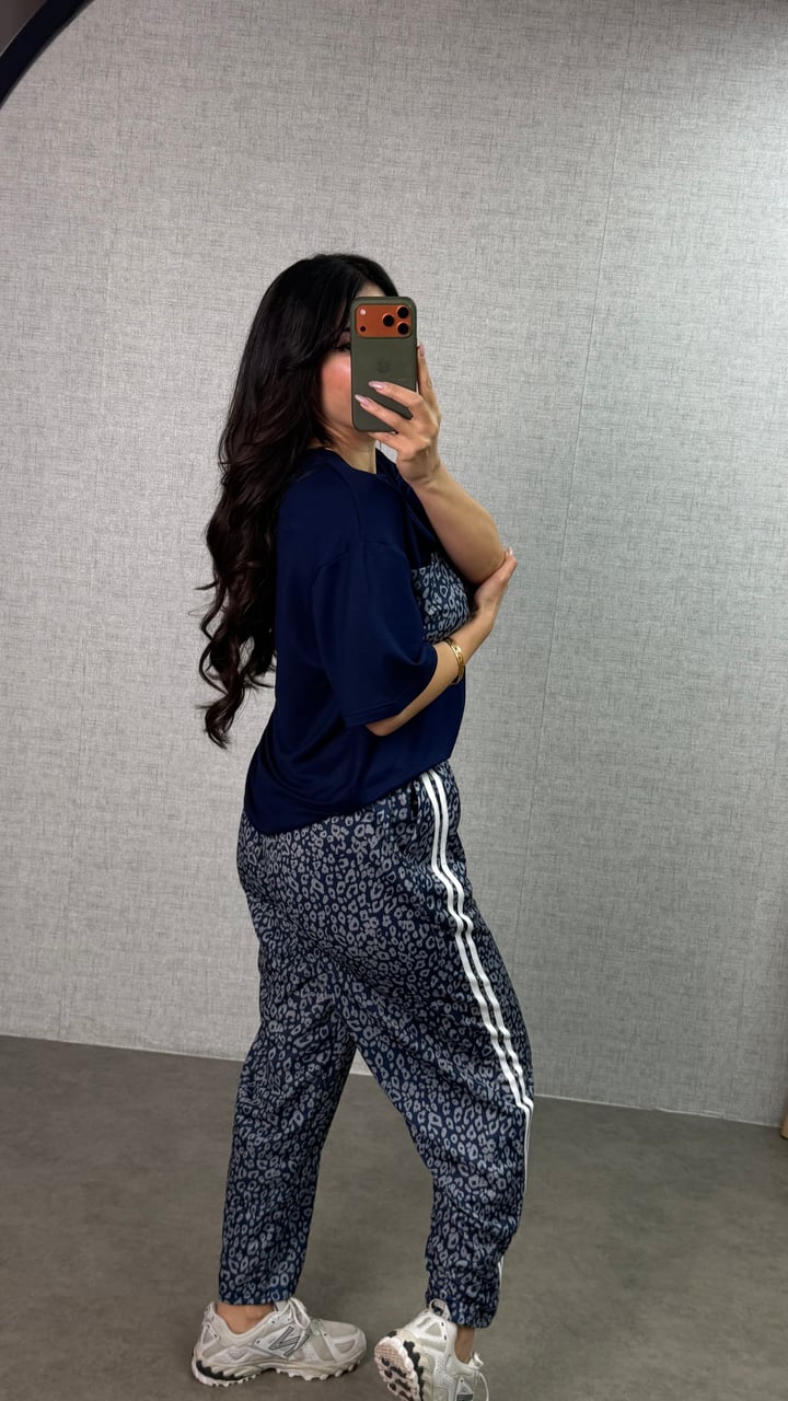 Milana Lacivert Leopar Desenli Şeritli  İkili Takım