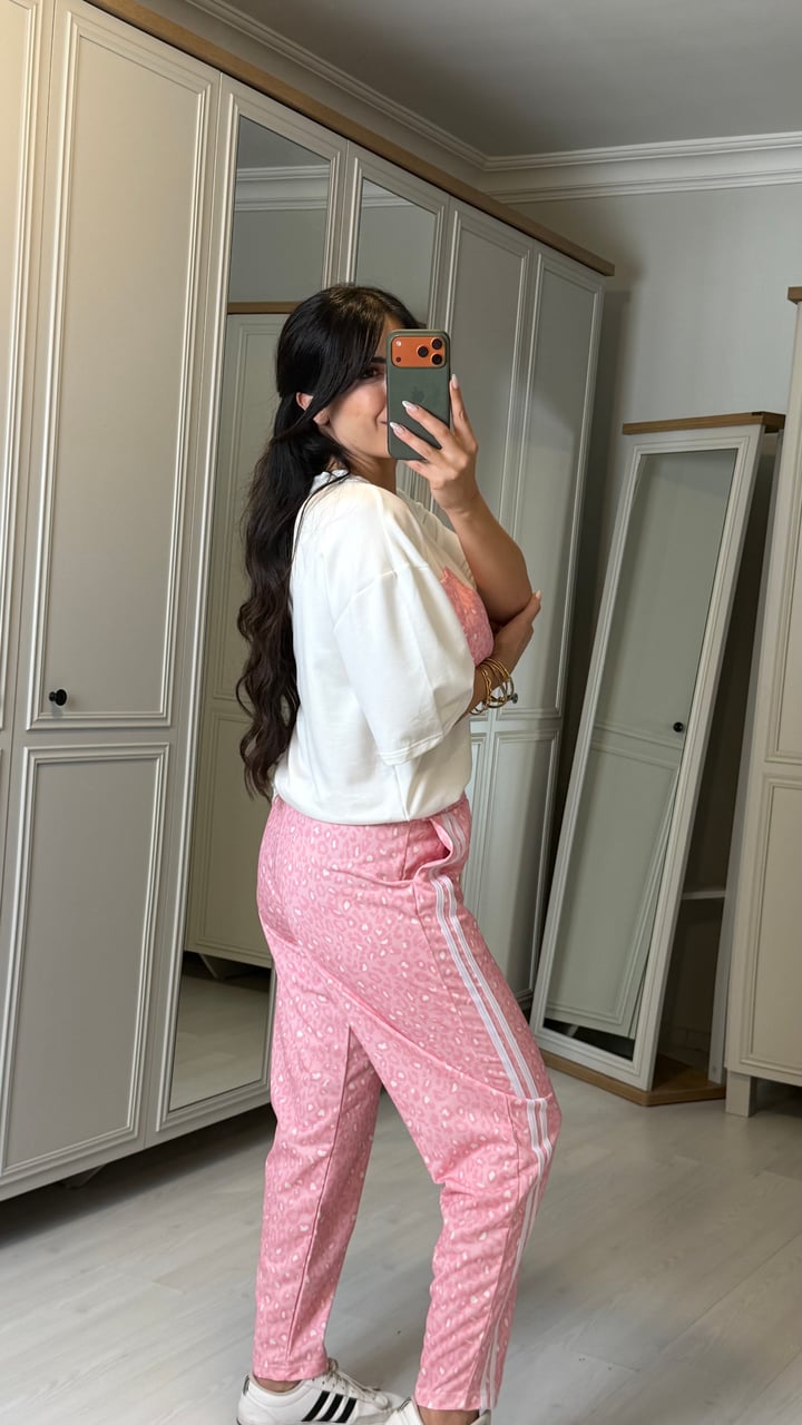 Milana Pembe Leopar Desenli Şeritli  İkili Takım