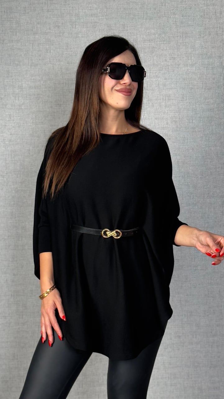 Milana Siyah Kemerli Triko Panço