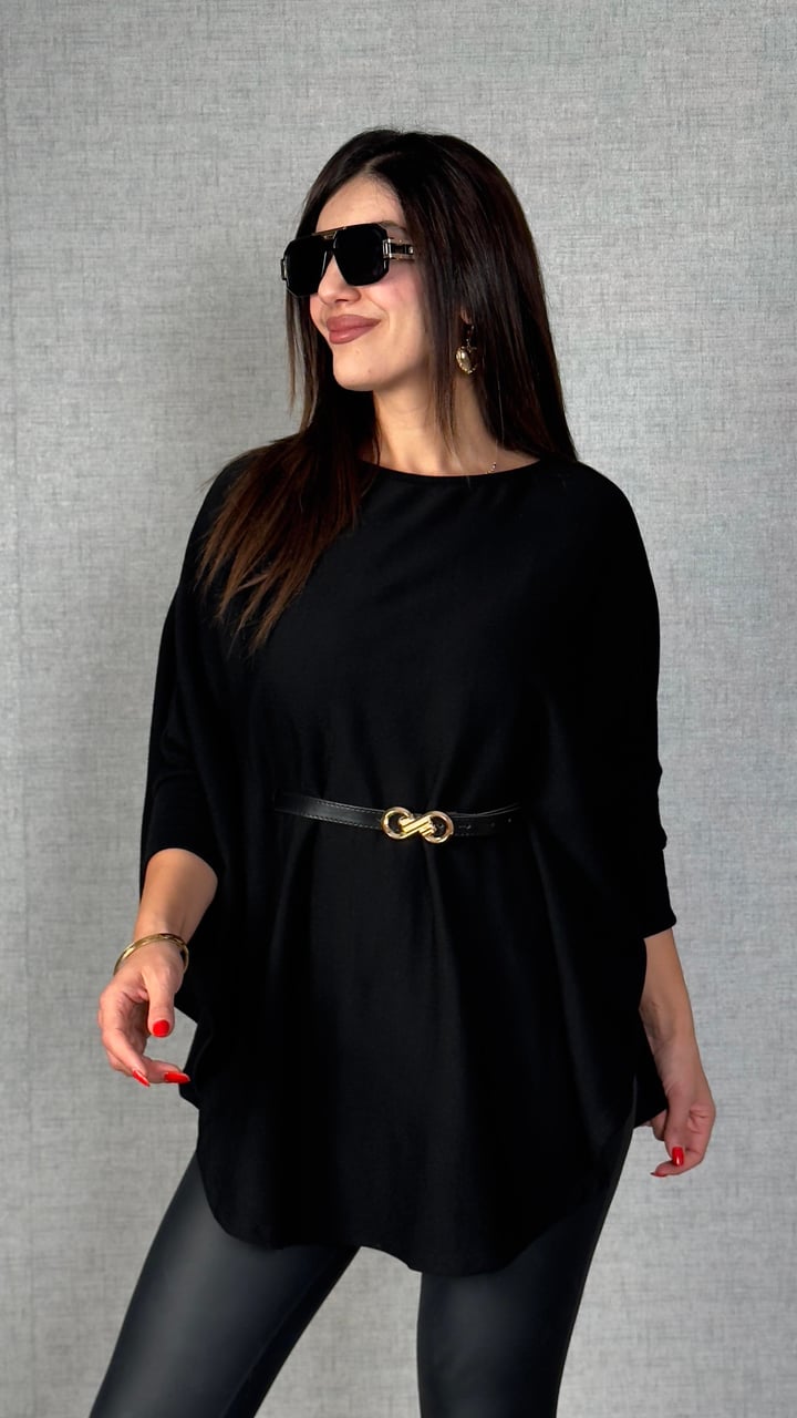 Milana Siyah Kemerli Triko Panço