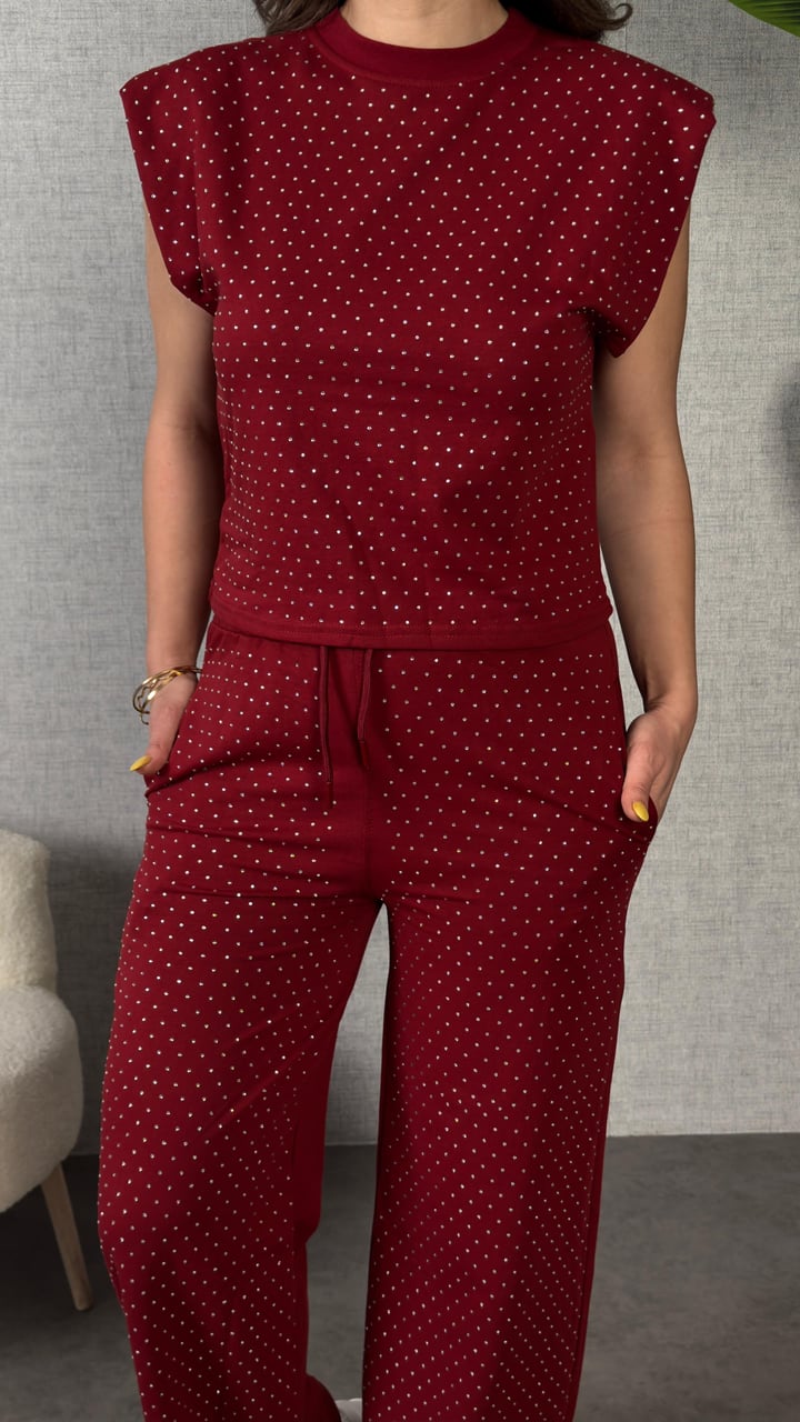 Milla Bordo  Taşlı Vatkalı İkili Takım