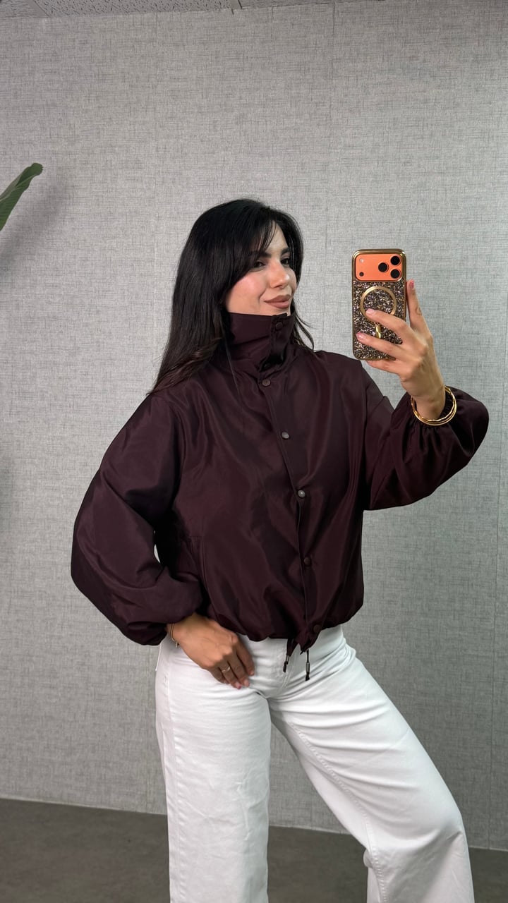 Mirella Bordo Premium Dökümlü Çıt Çıtlı Bomber Ceket