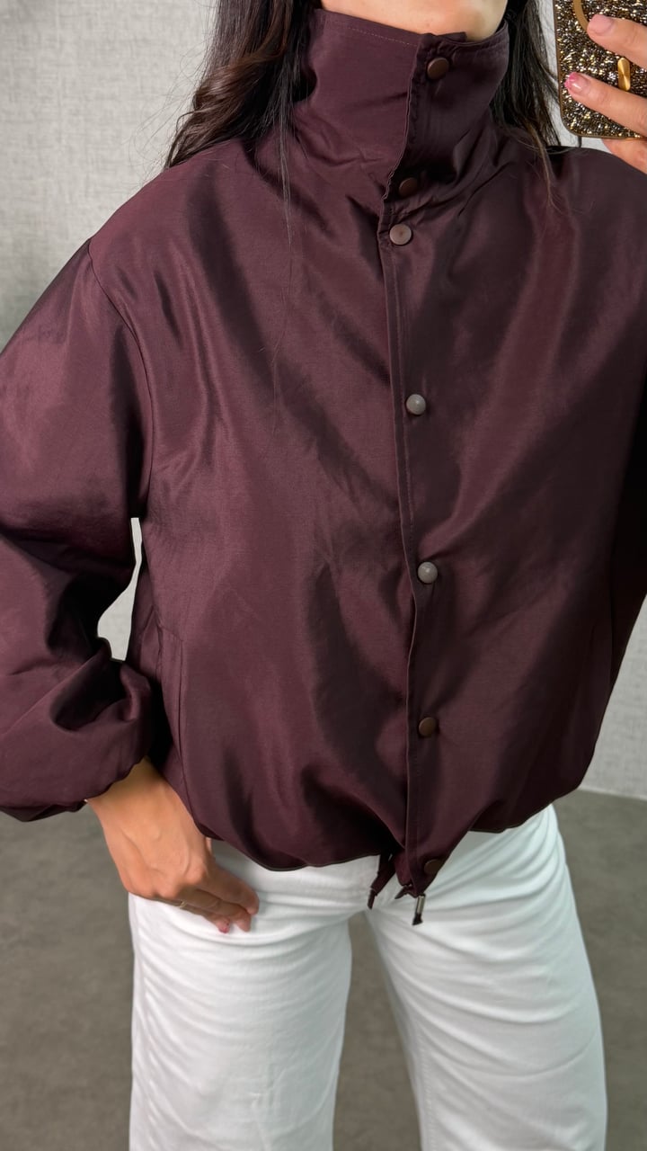 Mirella Bordo Premium Dökümlü Çıt Çıtlı Bomber Ceket