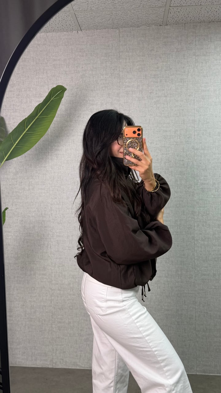 Mirella Kahverengi Premium Dökümlü Çıt Çıtlı Bomber Ceket