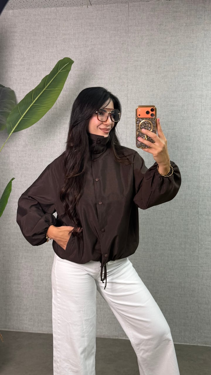 Mirella Kahverengi Premium Dökümlü Çıt Çıtlı Bomber Ceket