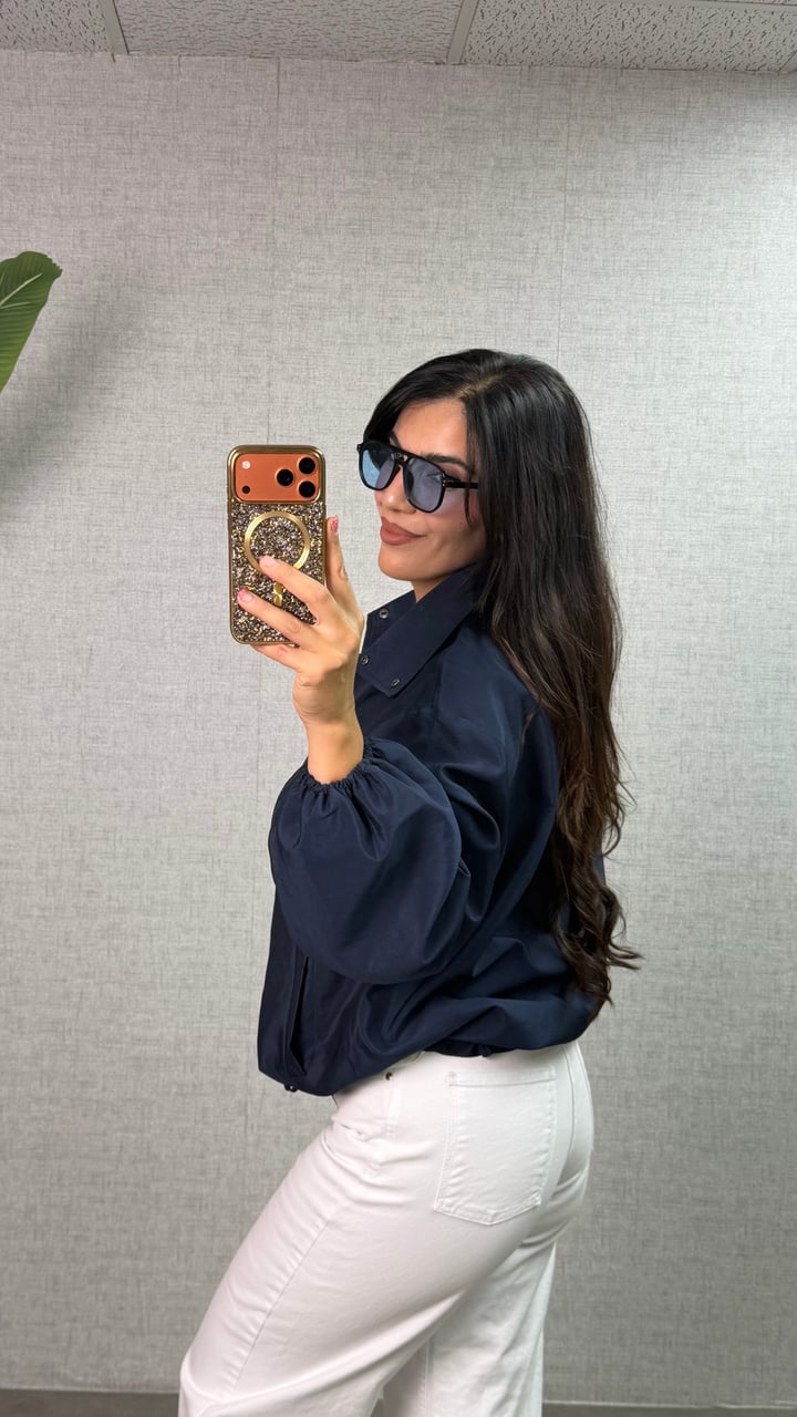Mirella Lacivert Premium Dökümlü Çıt Çıtlı Bomber Ceket