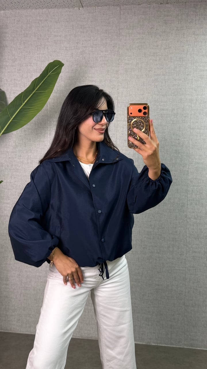 Mirella Lacivert Premium Dökümlü Çıt Çıtlı Bomber Ceket