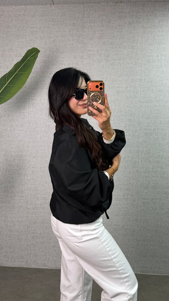Mirella Siyah Premium Dökümlü Çıt Çıtlı Bomber Ceket