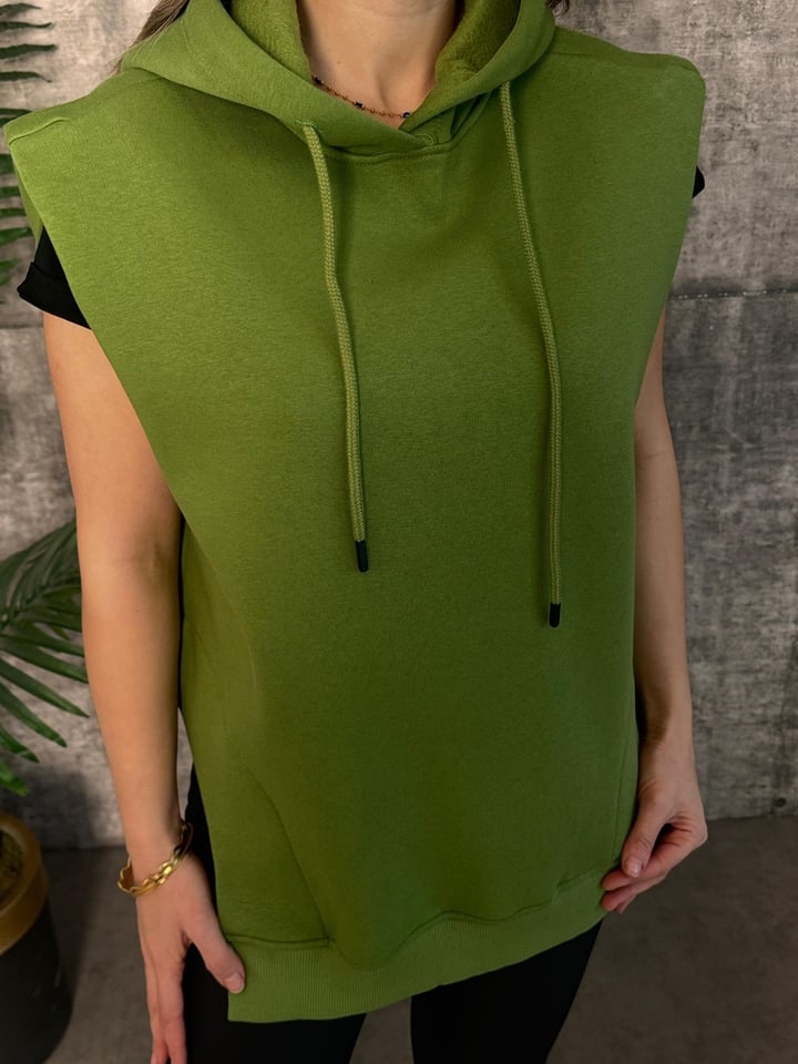 Misi Yeşil Asimetrik İçi Şardonlu Sweatshirt