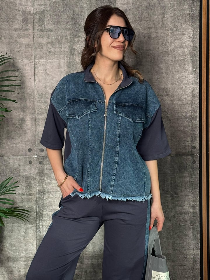 Monne Füme Jean Fermuarlı İkili Takım