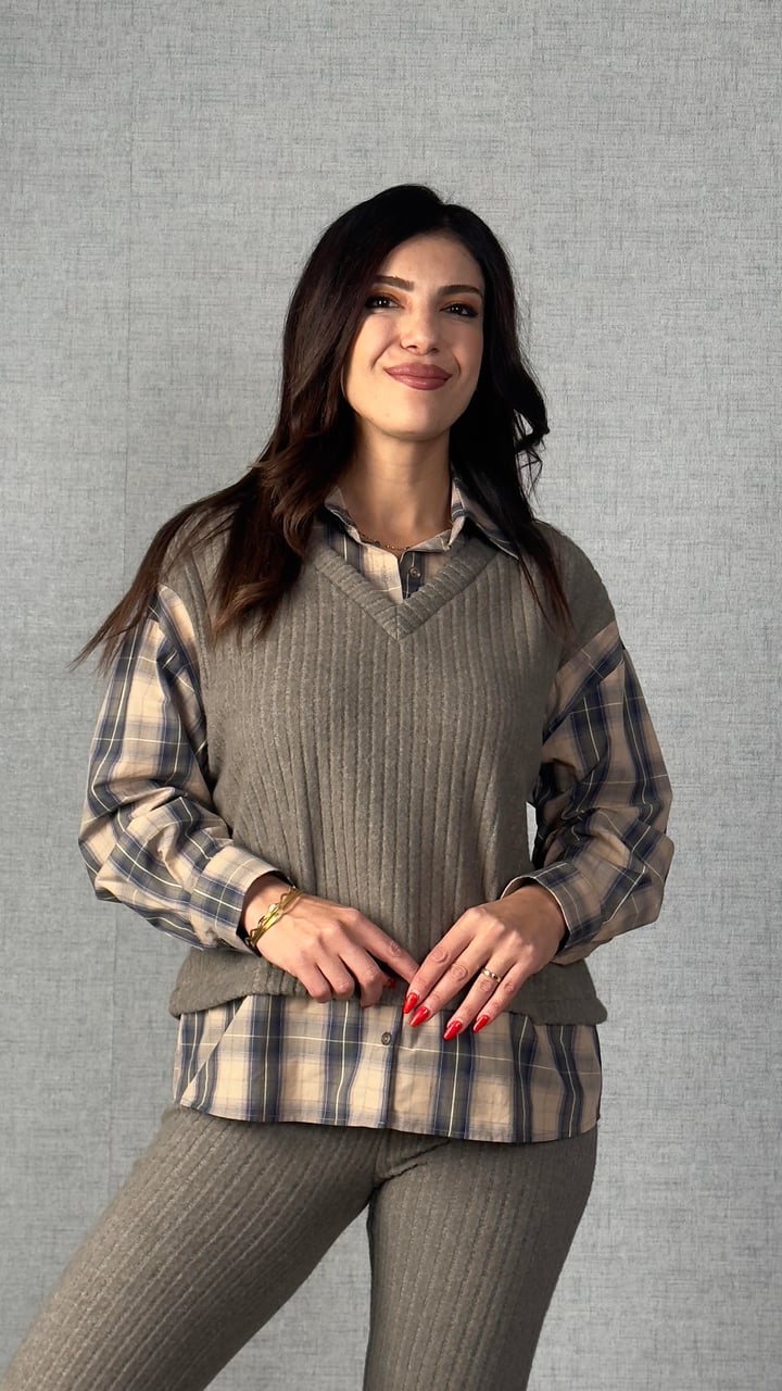 Morven Vizon Gömlek Detaylı Triko İkili Takım