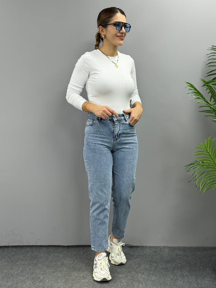 Mosi Mavi Taşlı Tasarım Jean