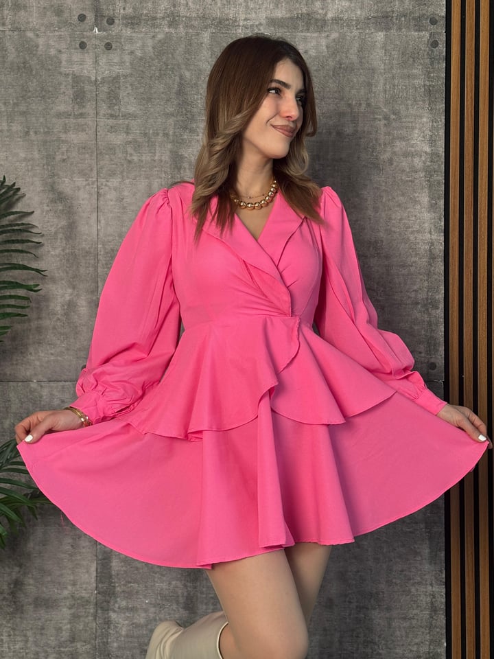 Moys Pembe Eteği Çift Katlı Prenses Elbise