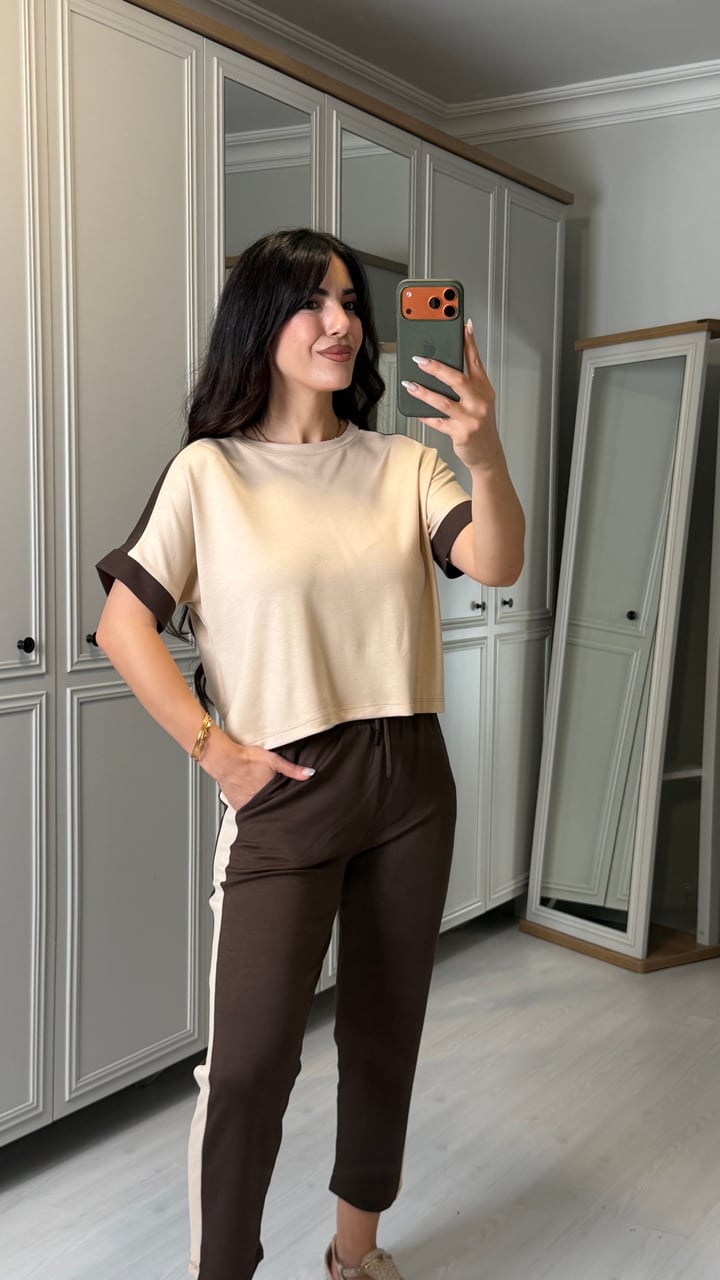 Mucca Kahverengi Şeritli Modal İkili Takım