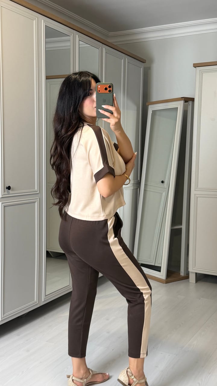 Mucca Kahverengi Şeritli Modal İkili Takım