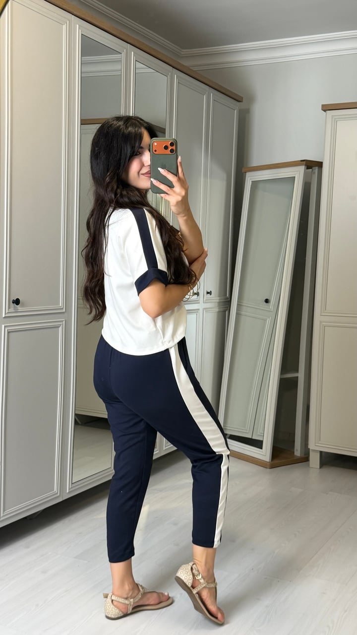 Mucca Lacivert Şeritli Modal İkili Takım